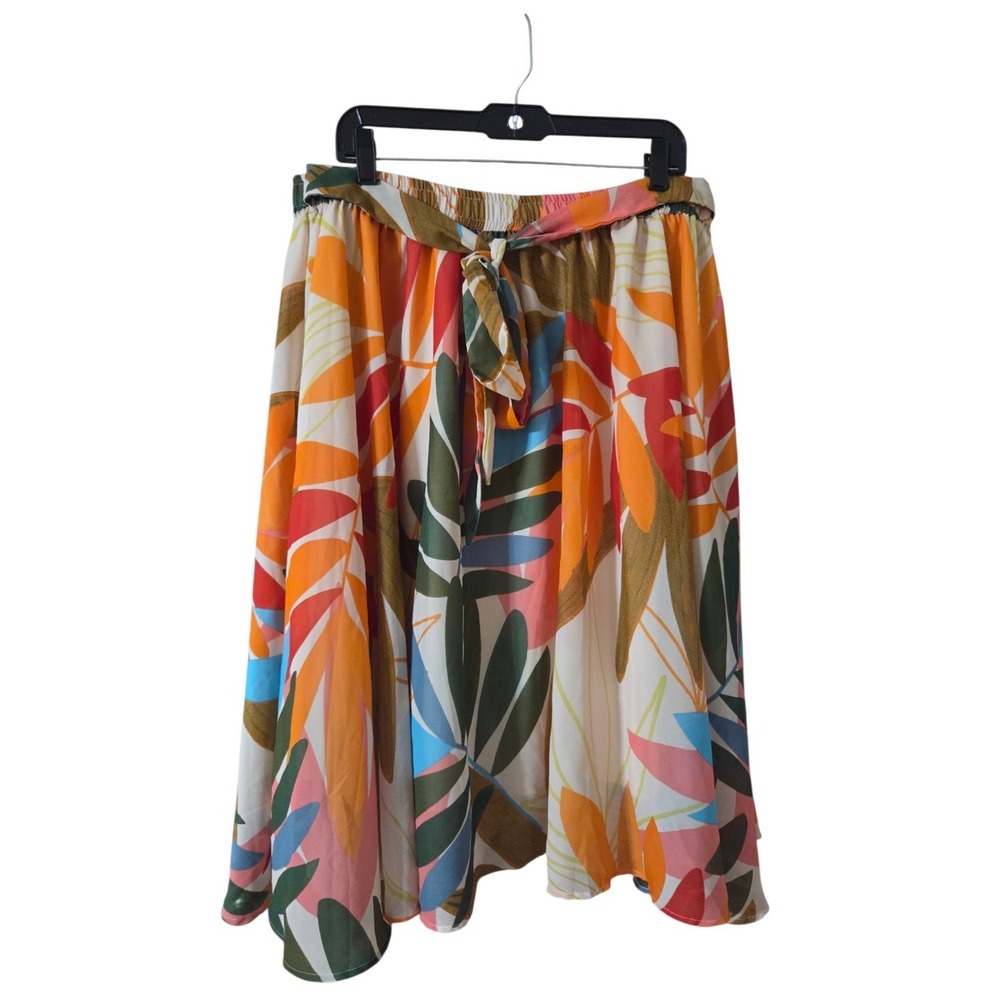 Her Destiny Oversized-Leaf-Print Colorful Resort A-Line Skirt XL-XXL 36" Waist
